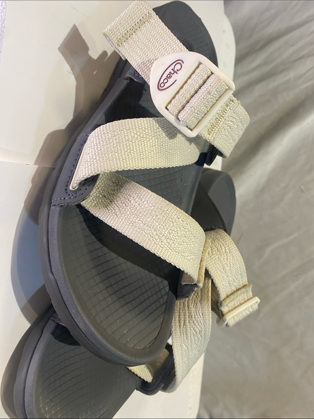 Chaco Sandals with Cream Straps and Gray Footbed